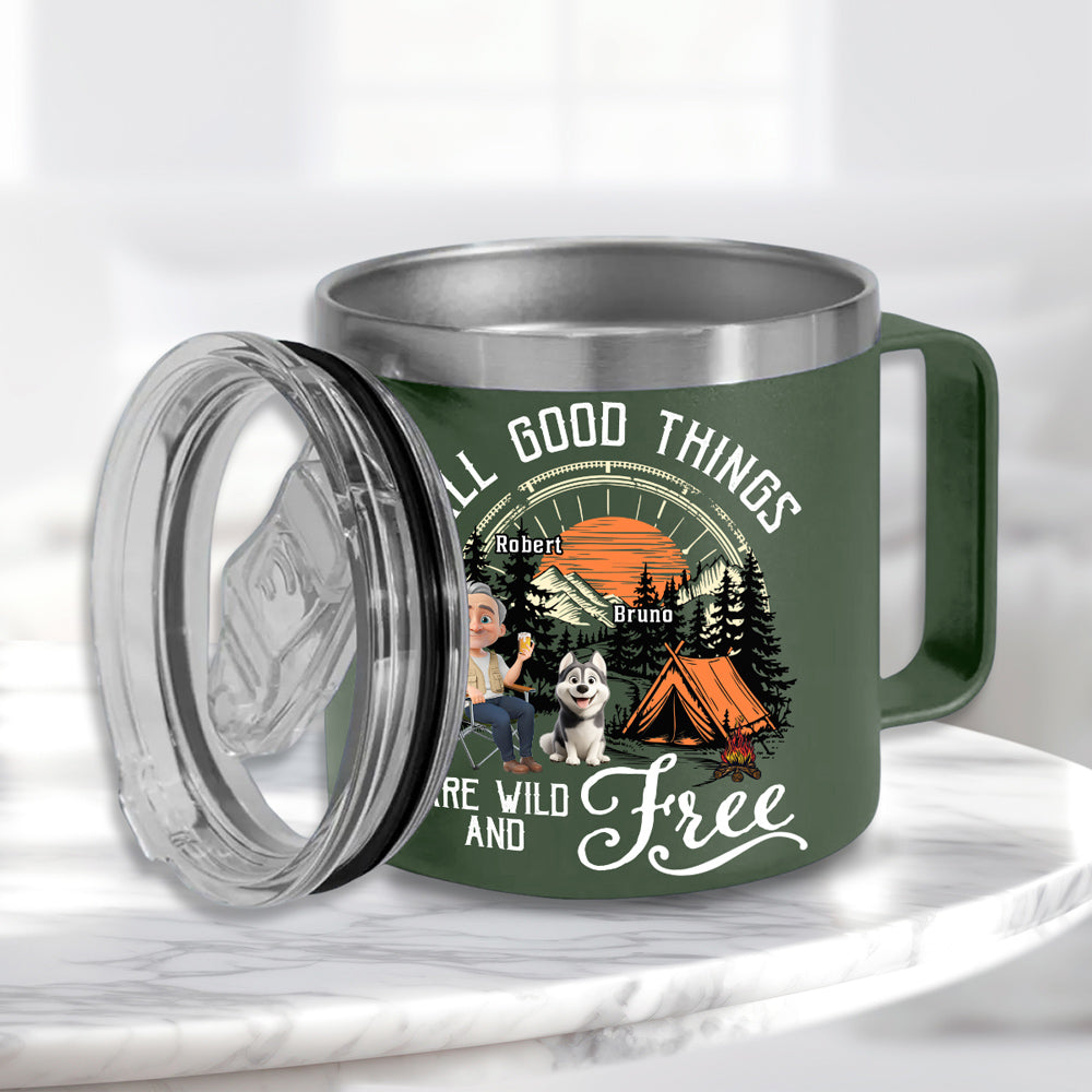 Custom Christmas Birthday Gifts For Dog Lovers • Wild And Free - Personalized 14oz Stainless Steel Tumbler With Handle