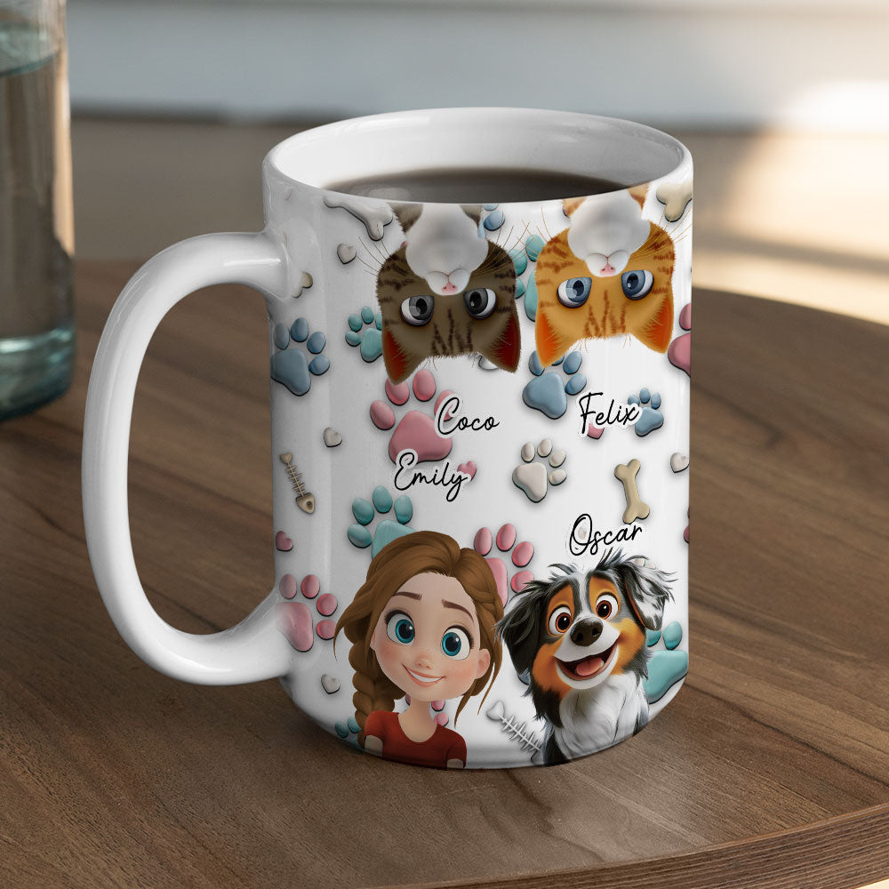 Custom Christmas Birthday Gifts For Cat Mom, Cat Lovers • Pet And Human Cartoon - Personalized Coffee Mug