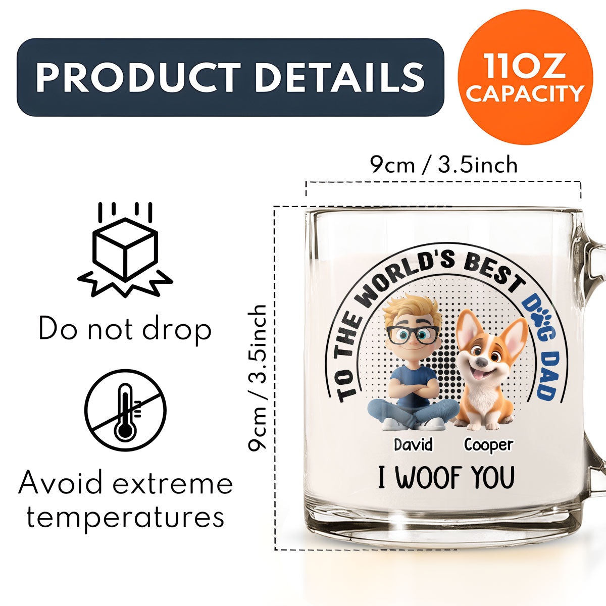 Custom Father's day Birthday Gifts For Dog Dad, Dog Lovers • Dog Dad Lovely Chibi - Personalized Glass Mug