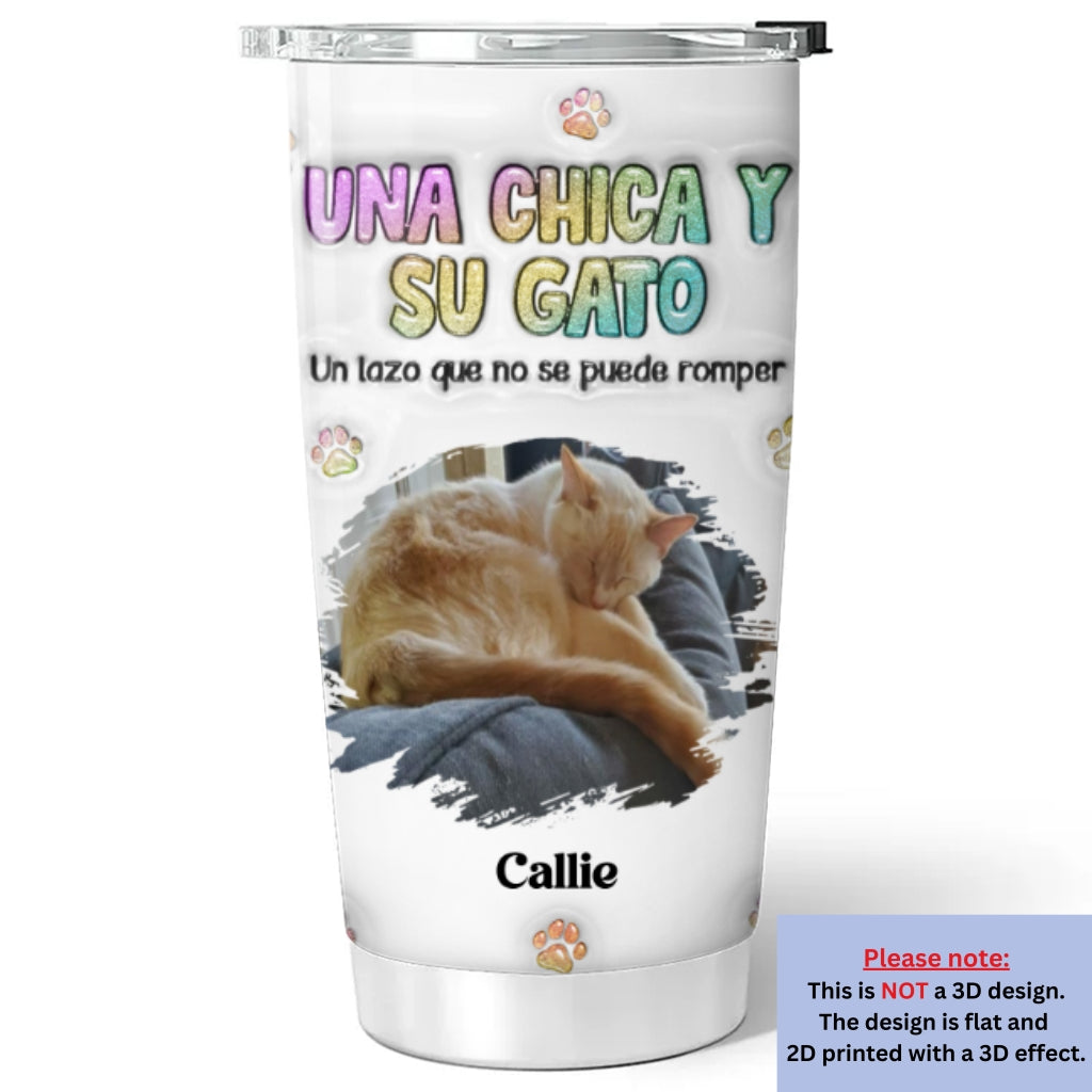Custom Photo Christmas Birthday Gifts For Cat Mom, Cat Lovers • Foto de una chica y su gato – Vaso térmico personalizado con efecto 3D inflado