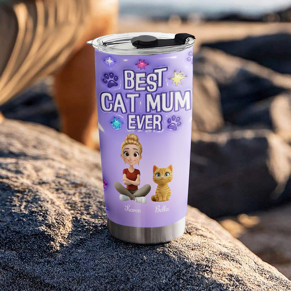 Custom Christmas Birthday Gifts For Cat Mom, Cat Lovers • Cat Mom Power - Personalized 3D Inflated Effect Tumbler
