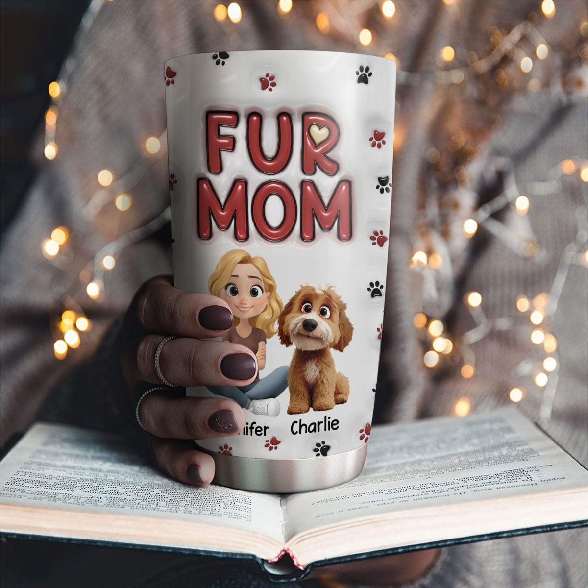 Custom Mother's day Birthday Gifts For Pet Mom, Pet Lovers • Lovely Fur Mom New Style - Personalized 3D Inflated Effect Tumbler