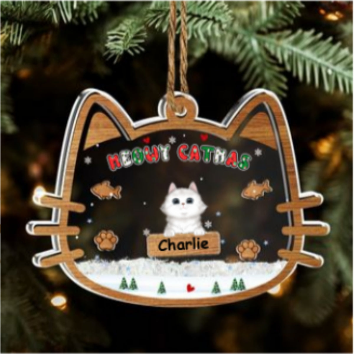 Custom Christmas Decor Home Birthday Gifts For Cat Lovers • Meowy Catmas - Personalized Acrylic Shaker Ornament
