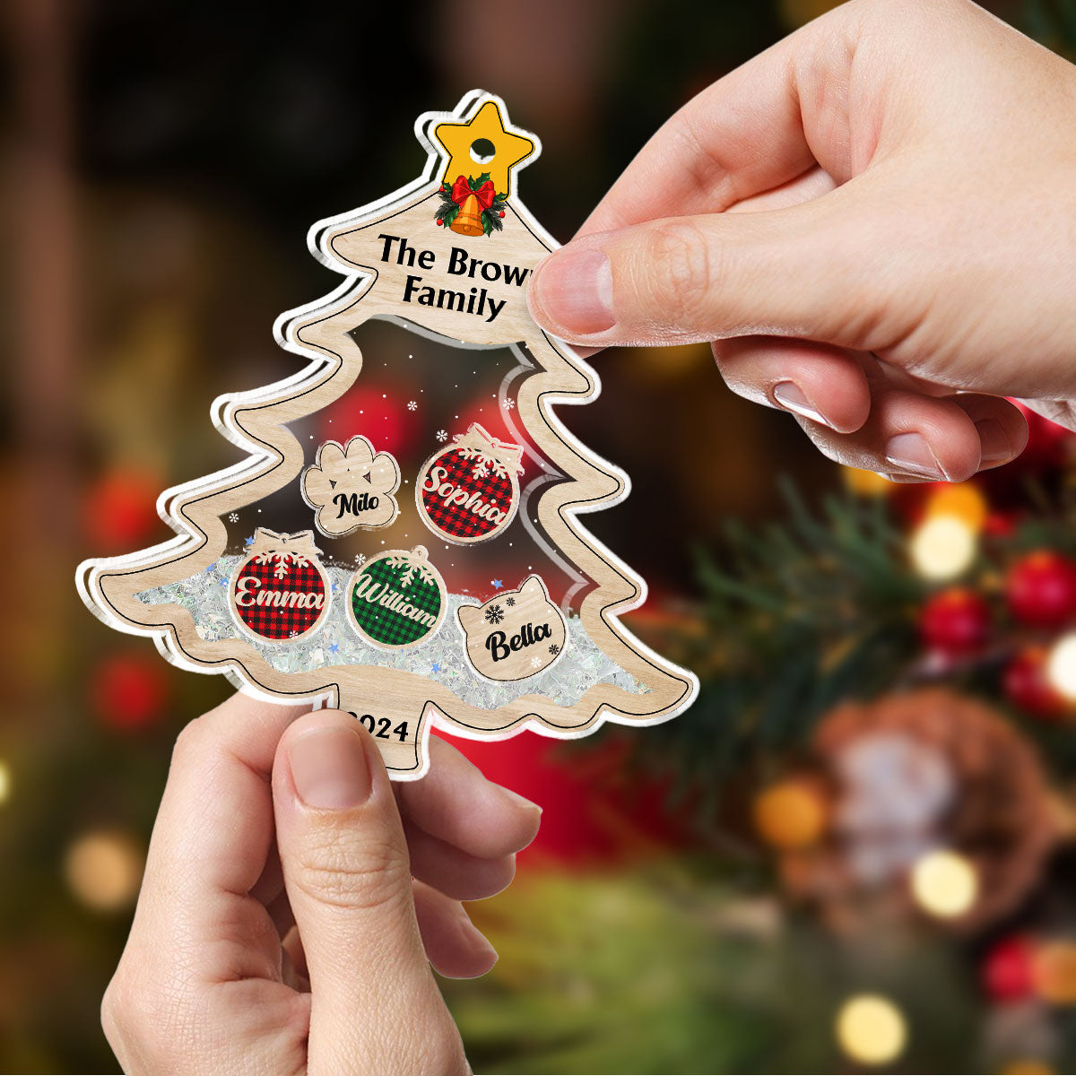 Family With Pet Charm - Personalized Acrylic Shaker Ornament