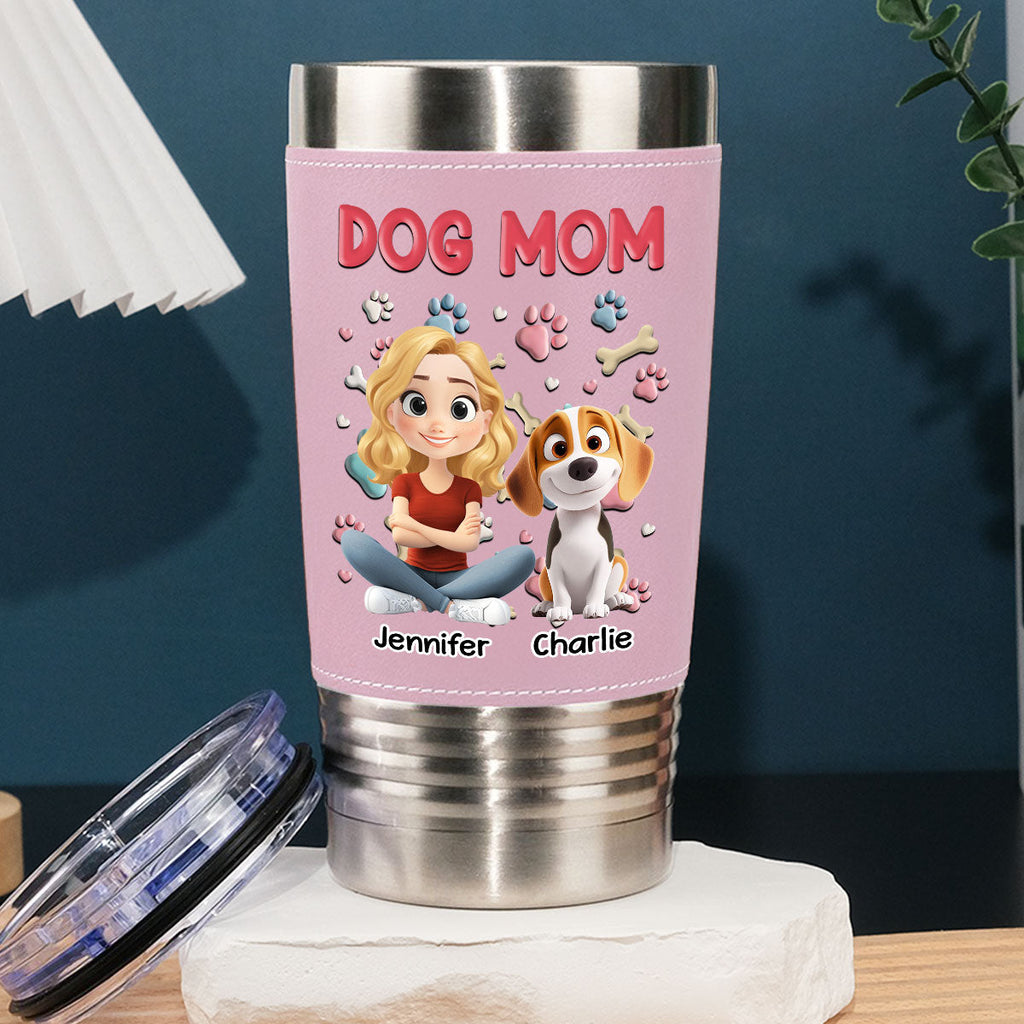 Custom Christmas Birthday Gifts For Dog Lovers • Dog Mom - Personalized Pink Leather Tumbler