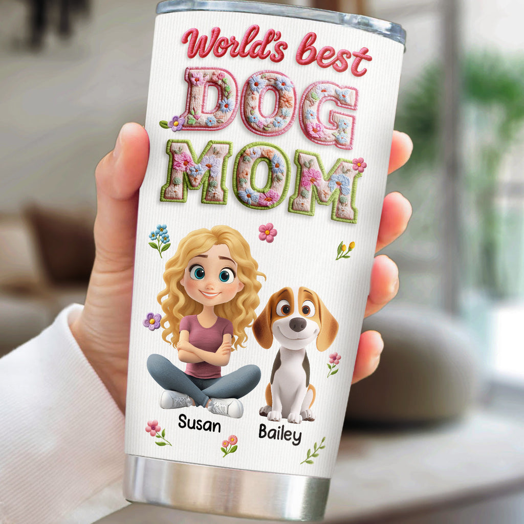 Custom Christmas Birthday Gifts For Dog Mom, Dog Lovers • Blossoming Dog Mom - Personalized 3D Effect Tumbler