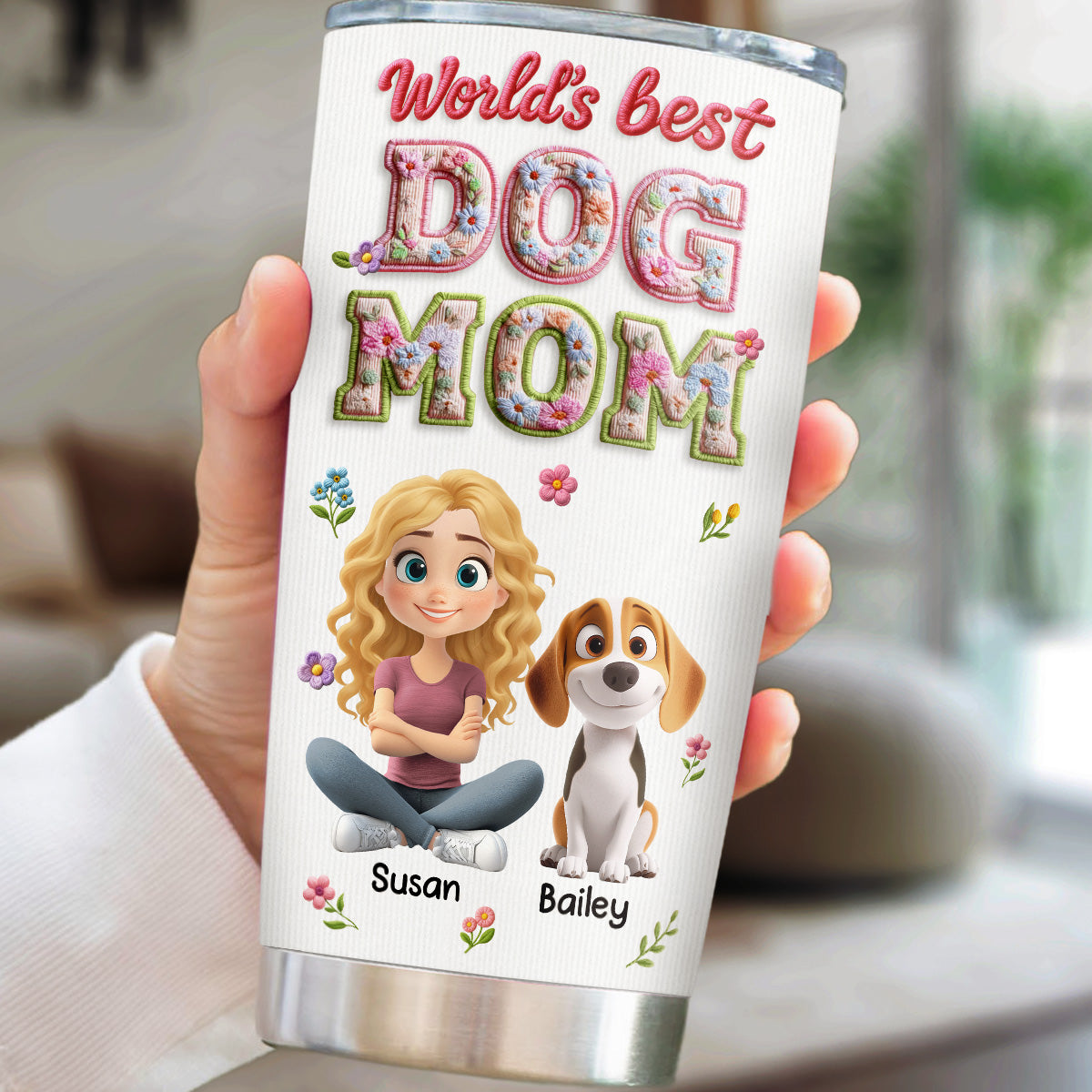 Custom Christmas Birthday Gifts For Dog Mom, Dog Lovers • Blossoming Dog Mom - Personalized 3D Effect Tumbler