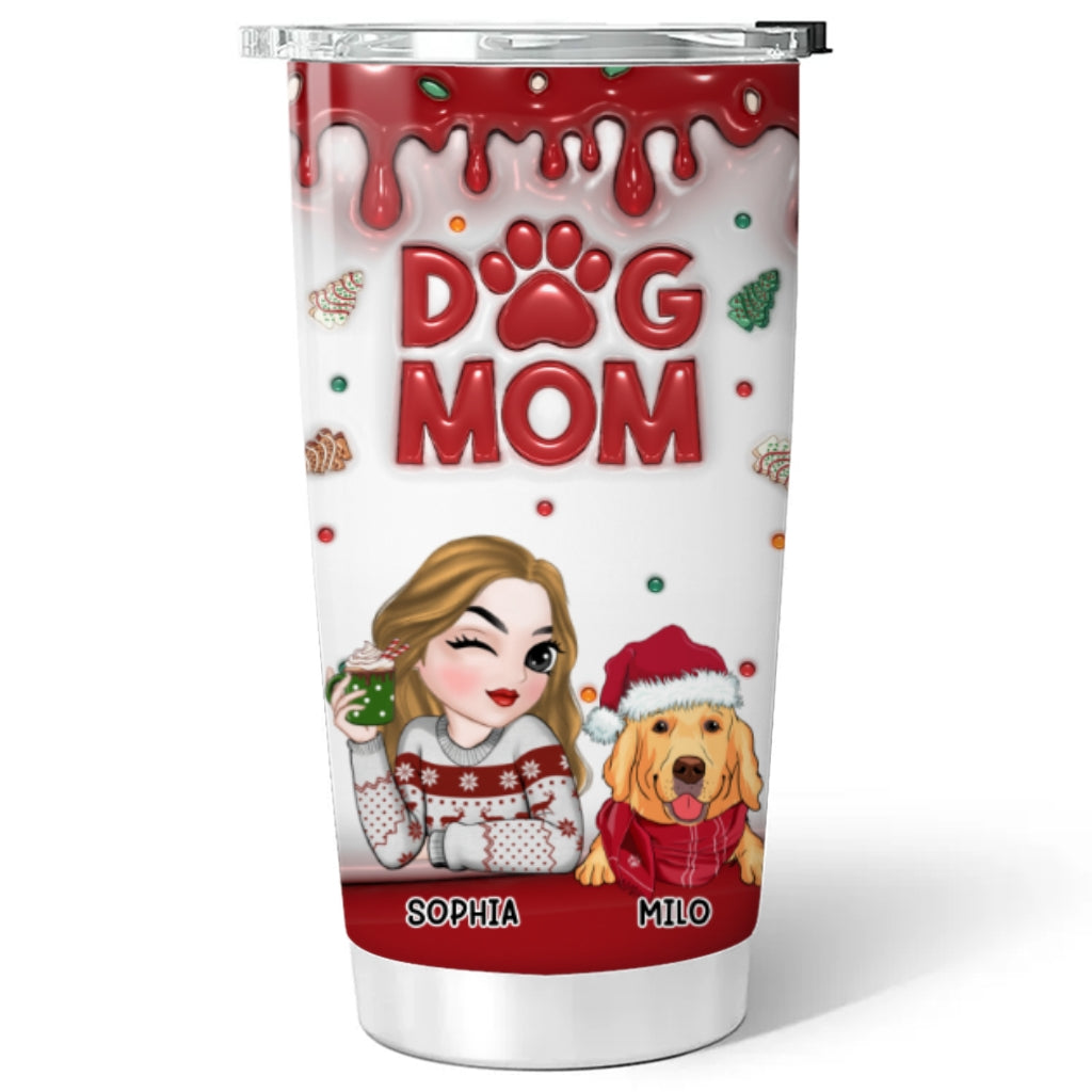 Custom Christmas Birthday Gifts For Pet Lovers • Dog Mom Lovely Christmas Cake - Personalized 3D Inflated Effect Tumbler