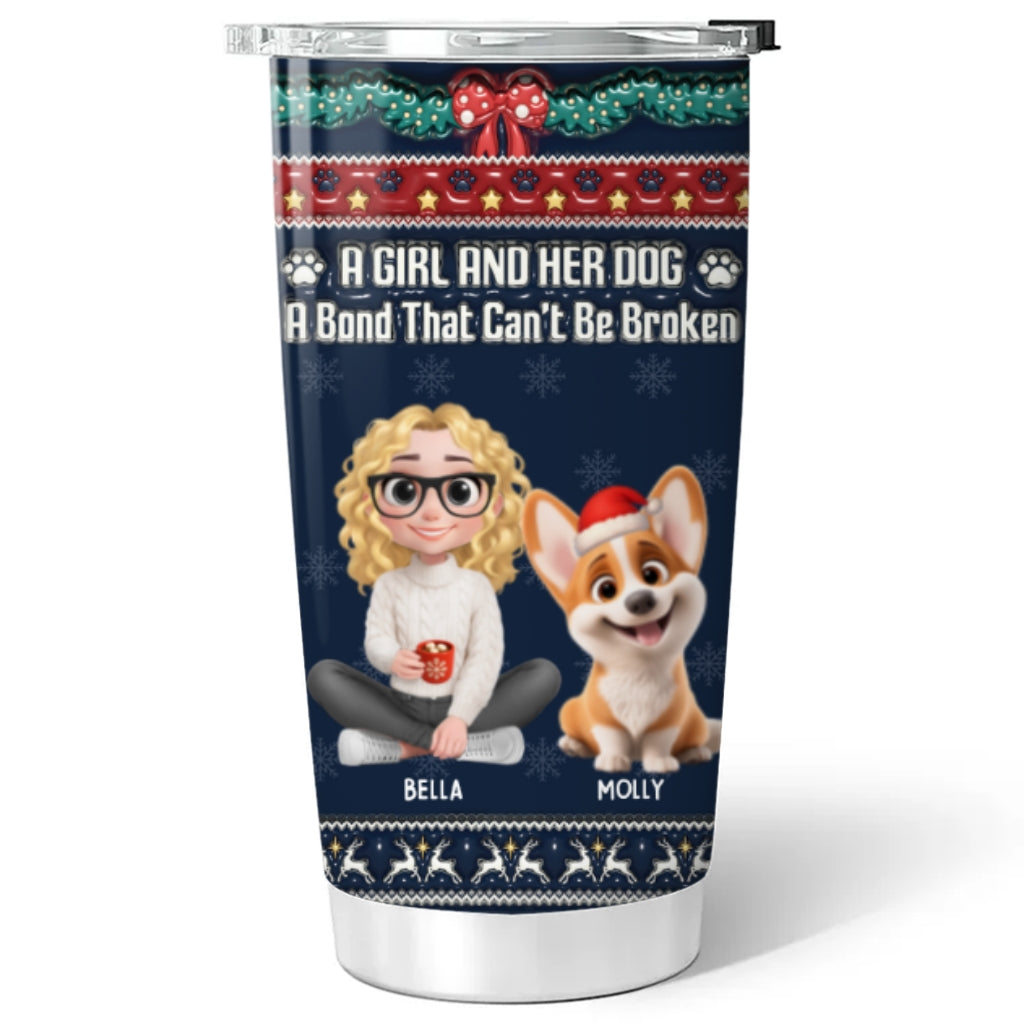 Custom Christmas Birthday Gifts For Dog Mom, Dog Lovers • Christmas A Girl And Her Dog - Personalized 3D Inflated Effect Tumbler