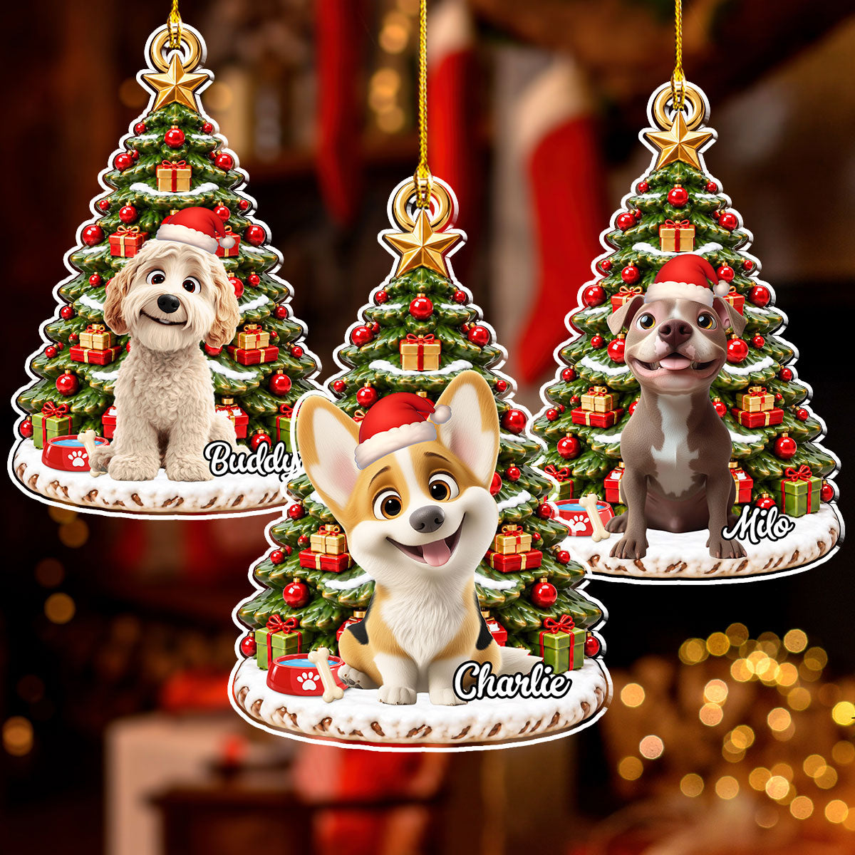 Custom Christmas Decor Home Birthday Gifts For Dog Lovers • Merry Woofmas Tree - Personalized 3D Effect Acrylic Ornament