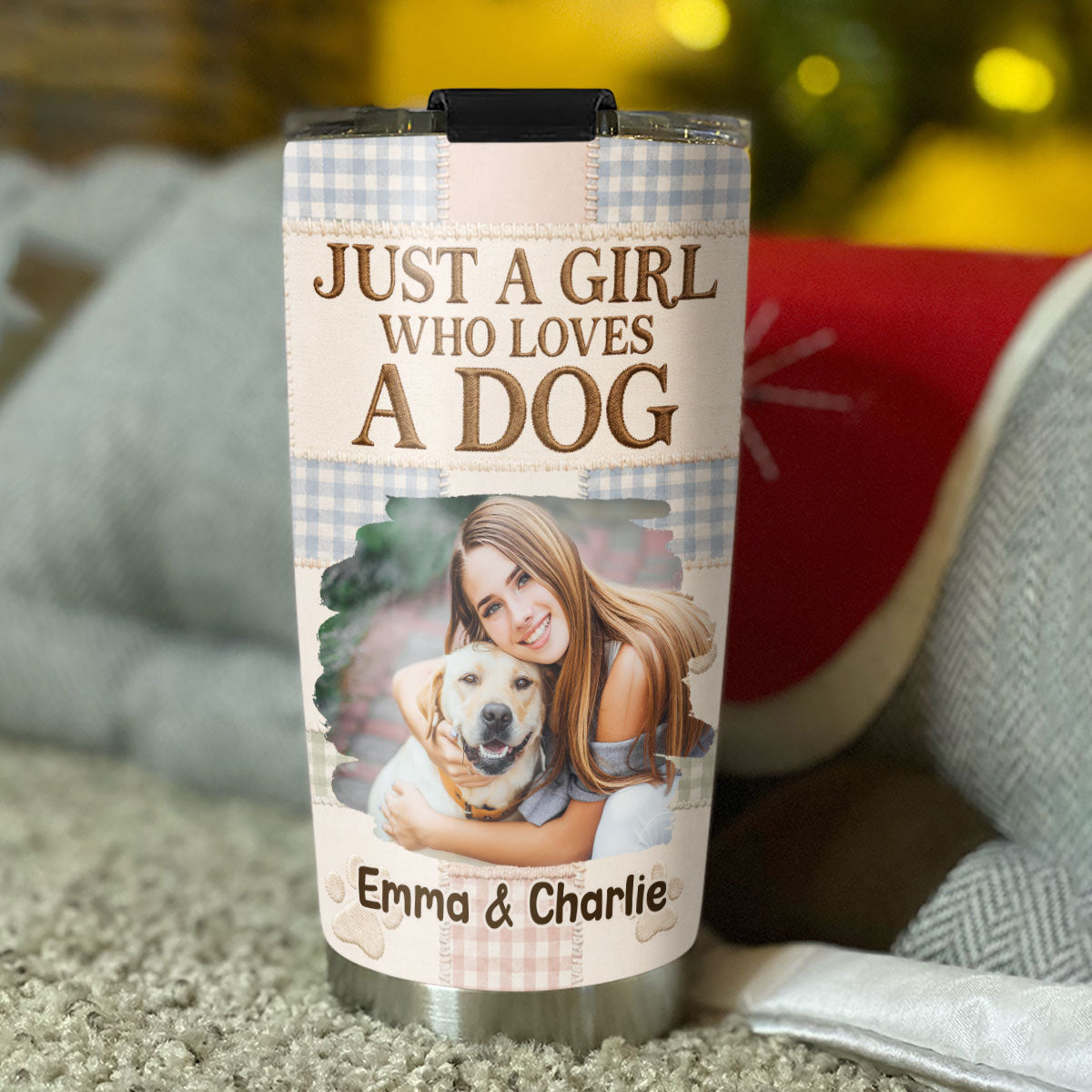 Custom Photo Christmas Birthday Gifts For Dog Mom, Dog Lovers • Just A Girl With Her Dogs Photo -Personalized 3D Effect Tumbler