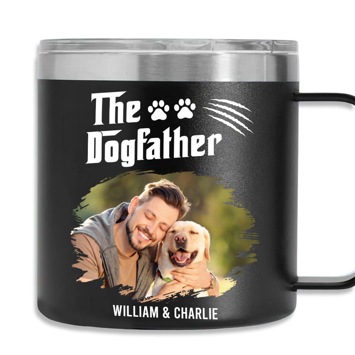 Custom Photo Christmas Birthday Gifts For Dog Dad, Dog Lovers • The Father Of Dog Photo - Personalized 14oz Stainless Steel Tumbler With Handle