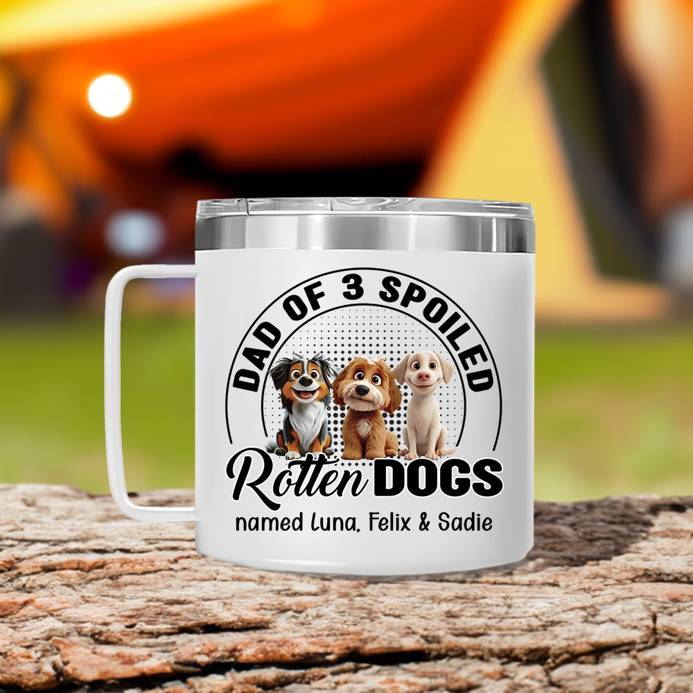 Custom Christmas Birthday Gifts For Dog Lovers • Spoiled Rotten Dog Chibi Cartoon - Personalized 14oz Stainless Steel Tumbler With Handle