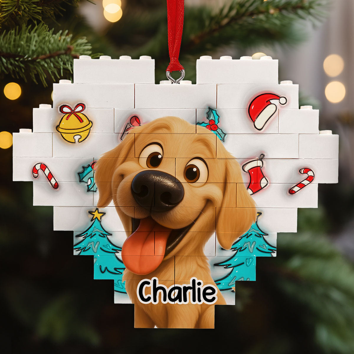 Custom Christmas Decor Home Birthday Gifts For Dog Mom, Dog Lovers • Santa Is Coming - Personalized 3D Effect Heart Puzzle Ornament