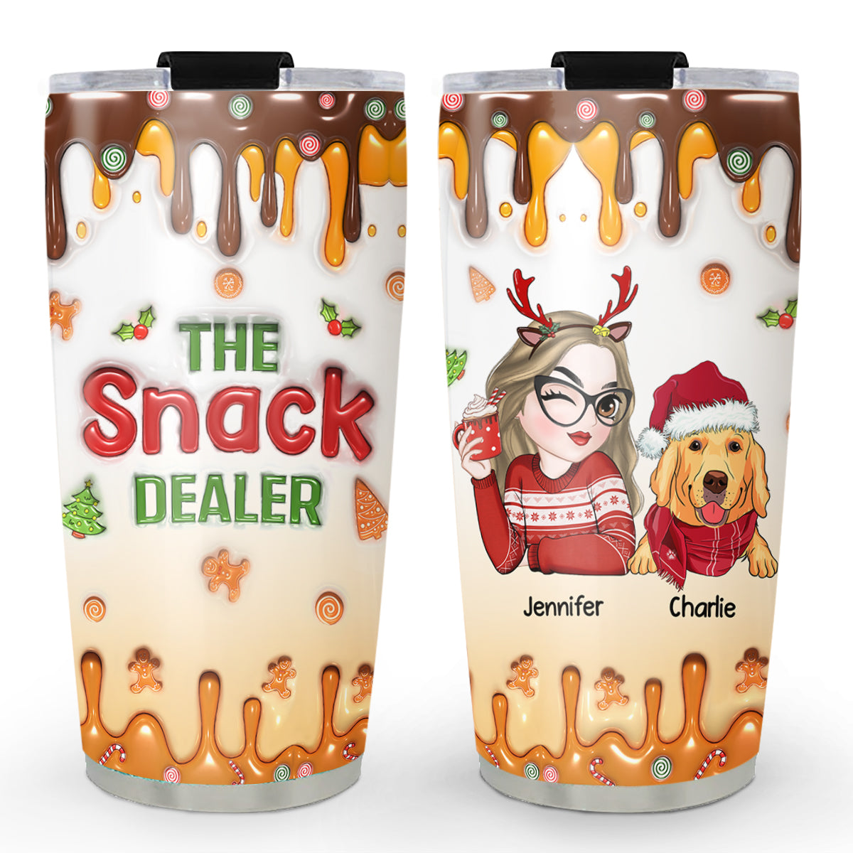 Custom Mother's day Birthday Gifts For Dog Mom, Dog Lovers • Merry Christmas The Snack Dealer - Personalized 3D Inflated Effect Tumbler