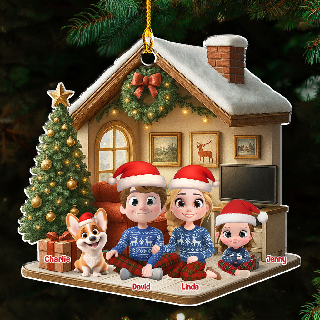 Custom Christmas Decor Home Birthday Gifts For Dog Lovers • Under A Happy Roof - Personalized 3D Effect Acrylic Ornament