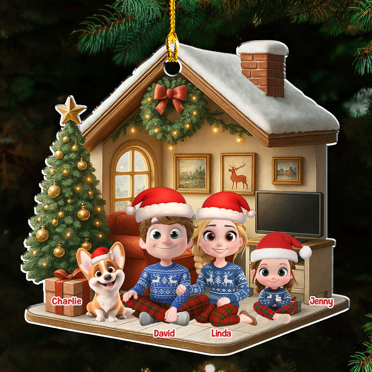 Custom Christmas Decor Home Birthday Gifts For Dog Lovers • Under A Happy Roof - Personalized 3D Effect Acrylic Ornament
