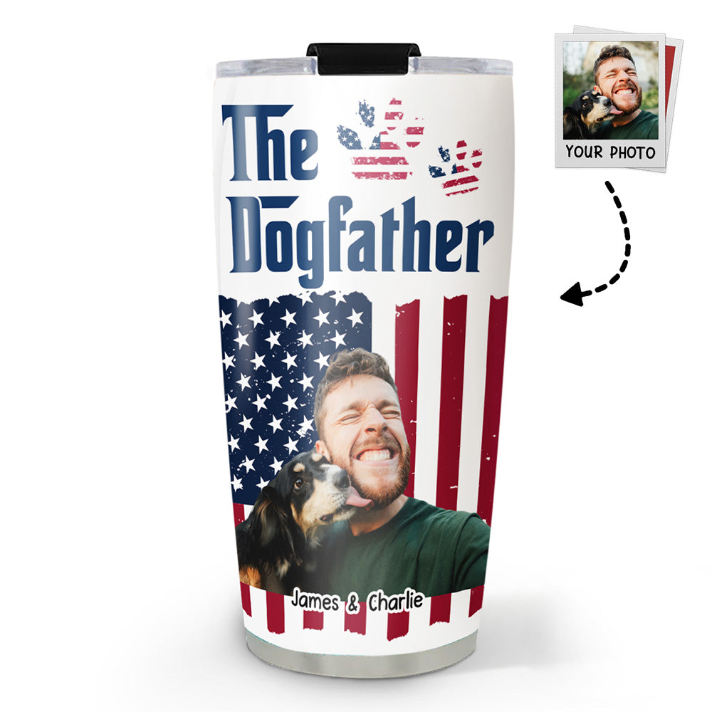 Custom Photo Christmas Birthday Gifts For Dog Dad, Dog Lovers • American Handsome Dog Father Photo - Personalized Tumbler