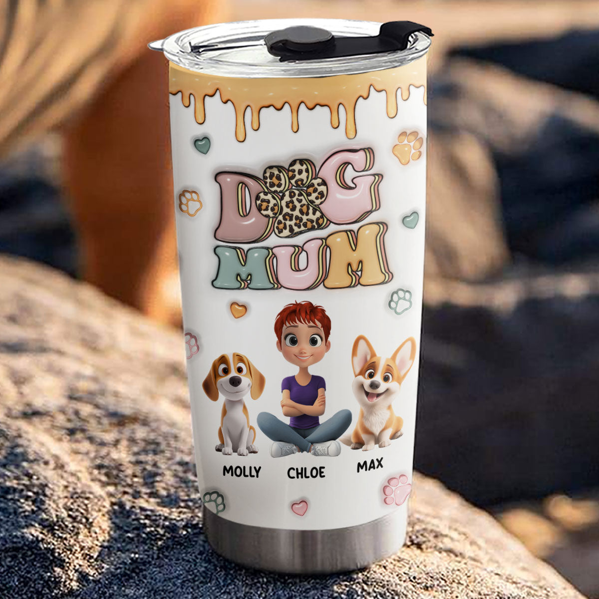 Custom Mother's day Birthday Gifts For Dog Mom, Dog Lovers • Slay Dog Mama - Personalized 3D Inflated Effect Tumbler
