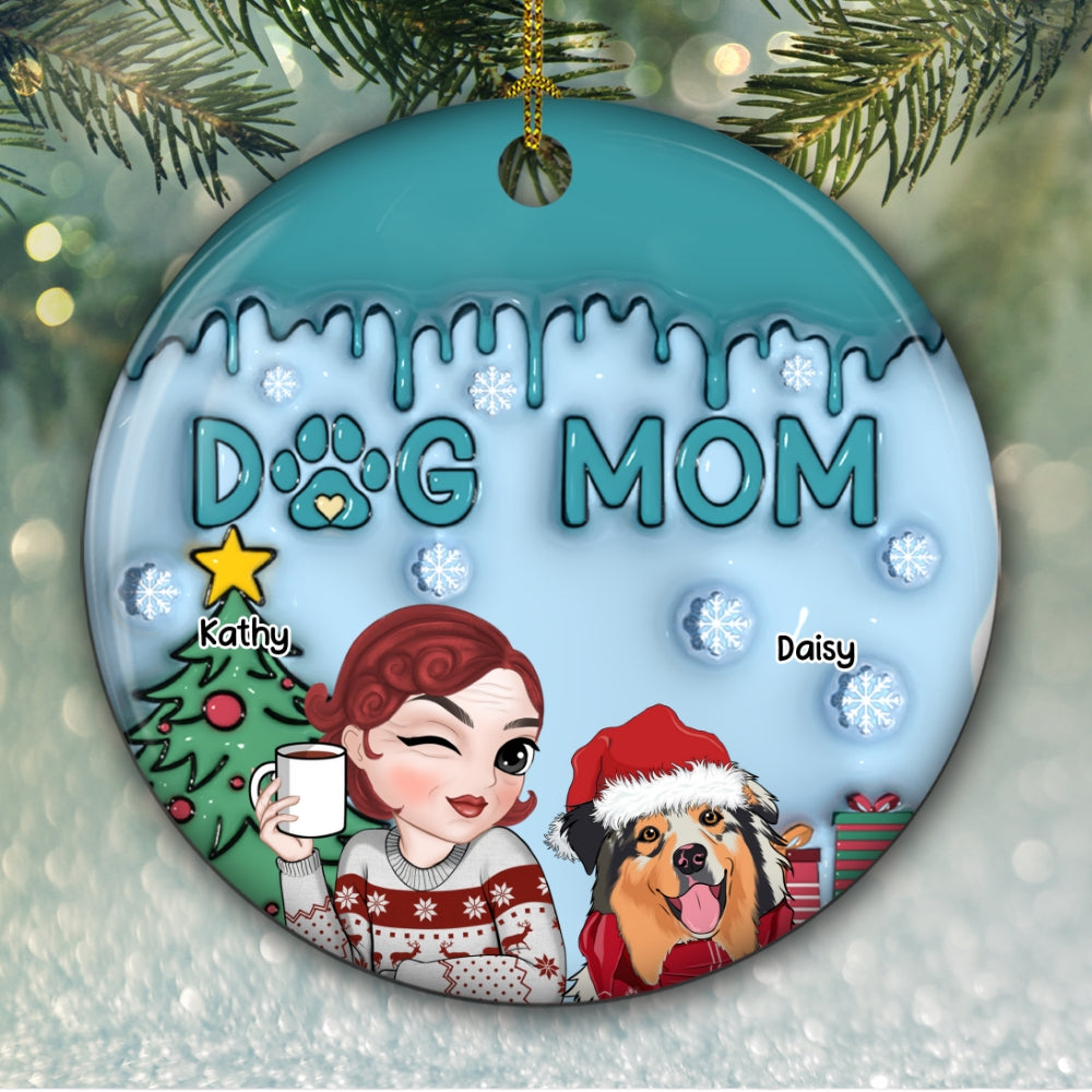Lovely Dog Mom - Personalized 3D Inflated Effect Ceramic Ornament