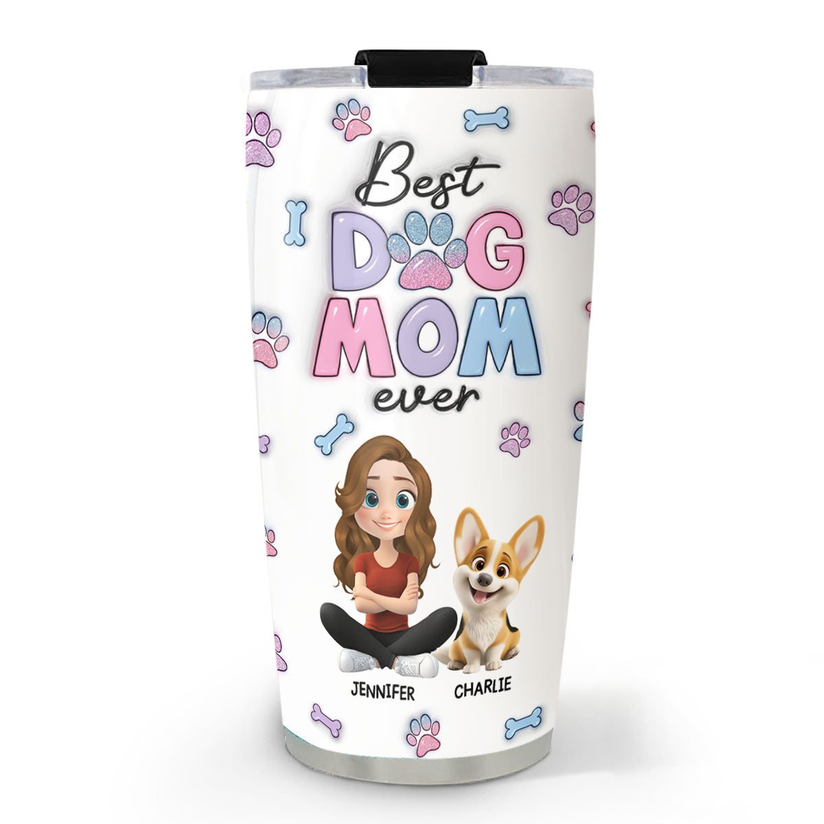 Custom Christmas Birthday Gifts For Dog Mom, Dog Lovers • Best Dog Mom - Personalized 3D Inflated Effect Tumbler