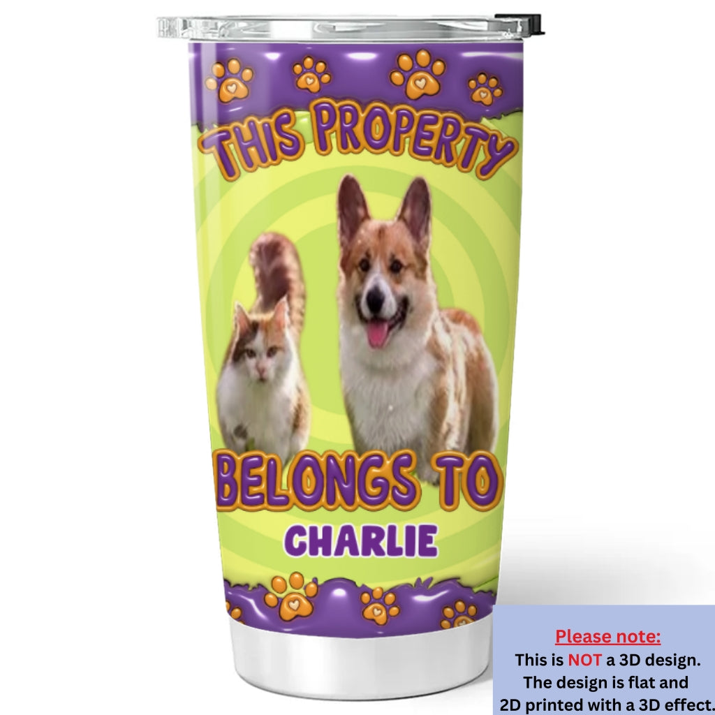 Custom Photo Christmas Birthday Gifts For Dog Lovers • This Property Belongs To Dogs Cartoon Photo - Personalized 3D Inflated Effect Tumbler