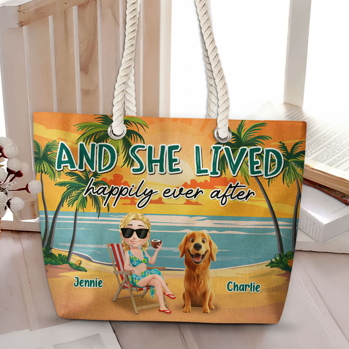 Happily Ever After Cartoon - Personalized Beach Bag
