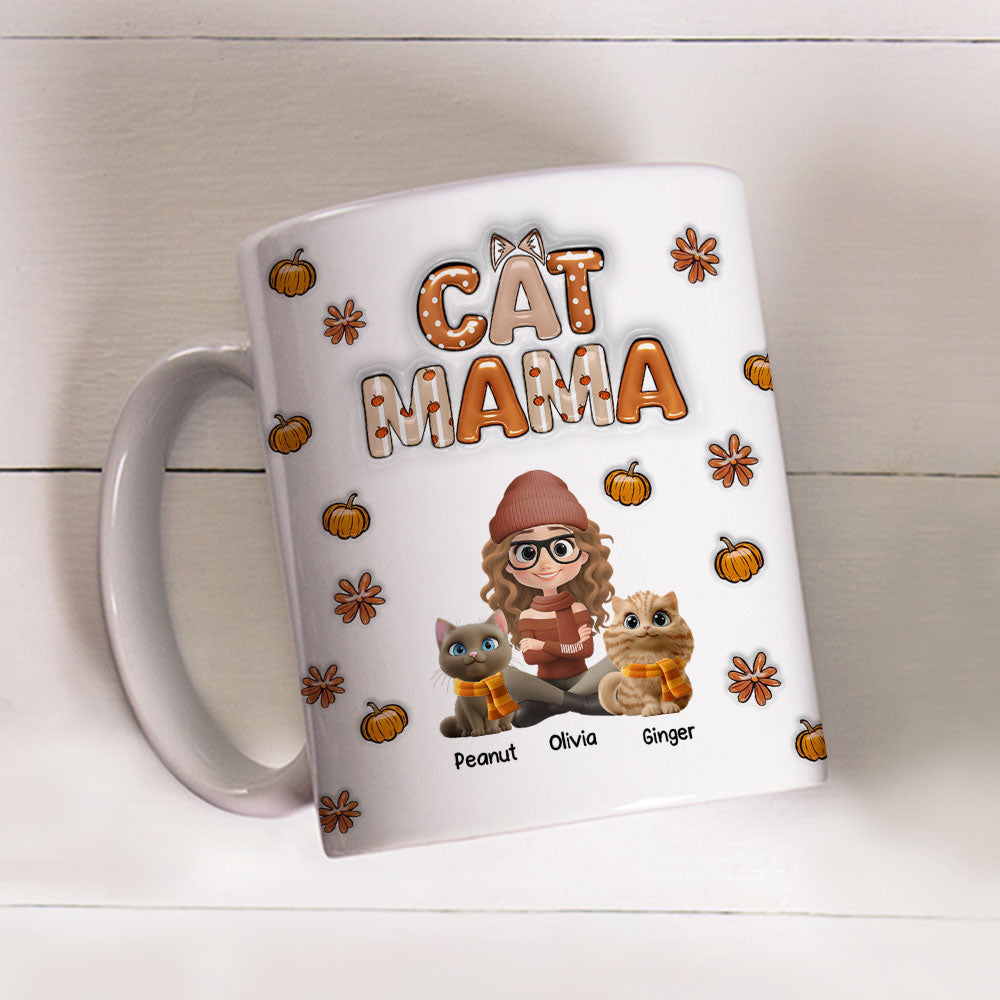 Custom Christmas Birthday Gifts For Cat Mom, Cat Lovers • Spicy Cinnamon Cat Ver - Personalized 3D Inflated Effect Mug