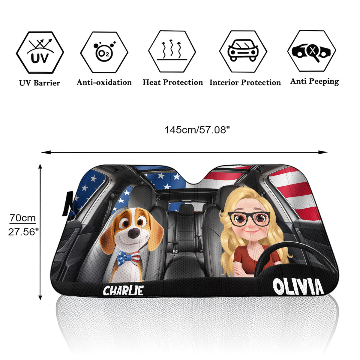 Custom Christmas Birthday Gifts Car Accessories for Dog Parents • American Dog - Personalized Car Sunshade