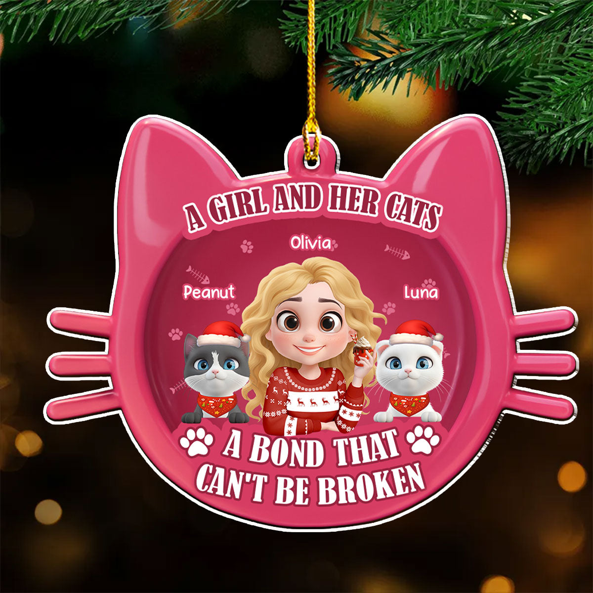 Custom Christmas Decor Home Birthday Gifts For Cat Mom, Cat Lovers • Baby Cat Girlie - Personalized 3D Effect Acrylic Ornament