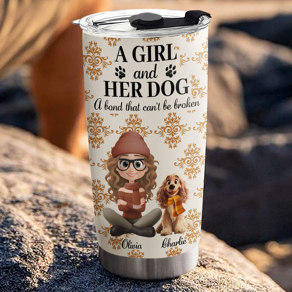 Custom Christmas Birthday Gifts For Dog Mom, Dog Lovers • Pumskin A Girl And Her Dog - Personalized Tumbler