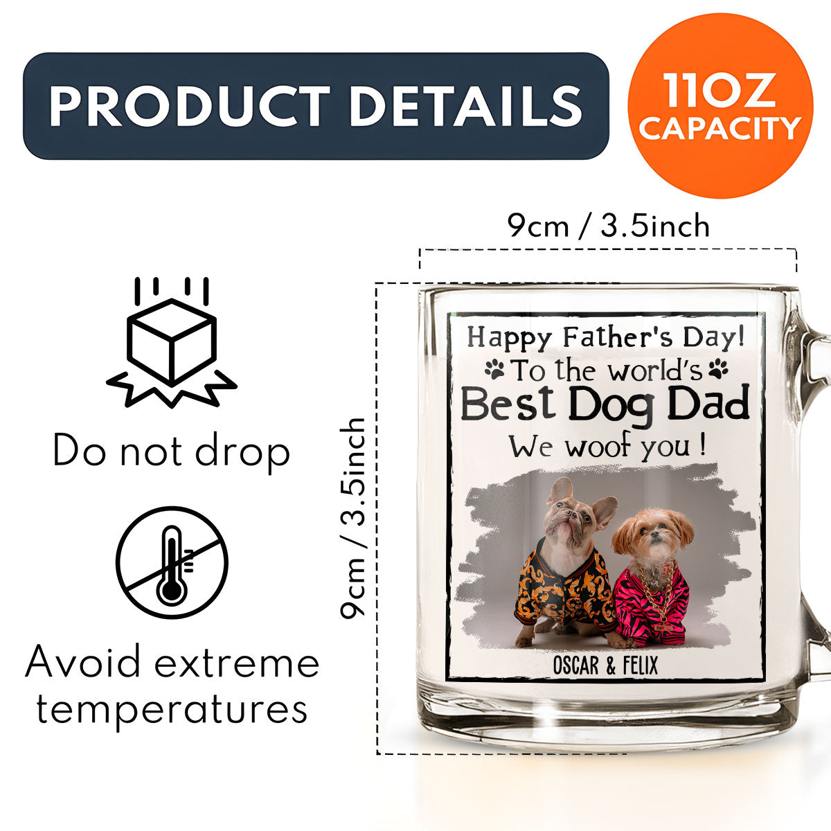 Custom Photo Father's day Birthday Gifts For Dog Dad, Dog Lovers • Happy Dog Dad Mum Photo - Personalized Glass Mug