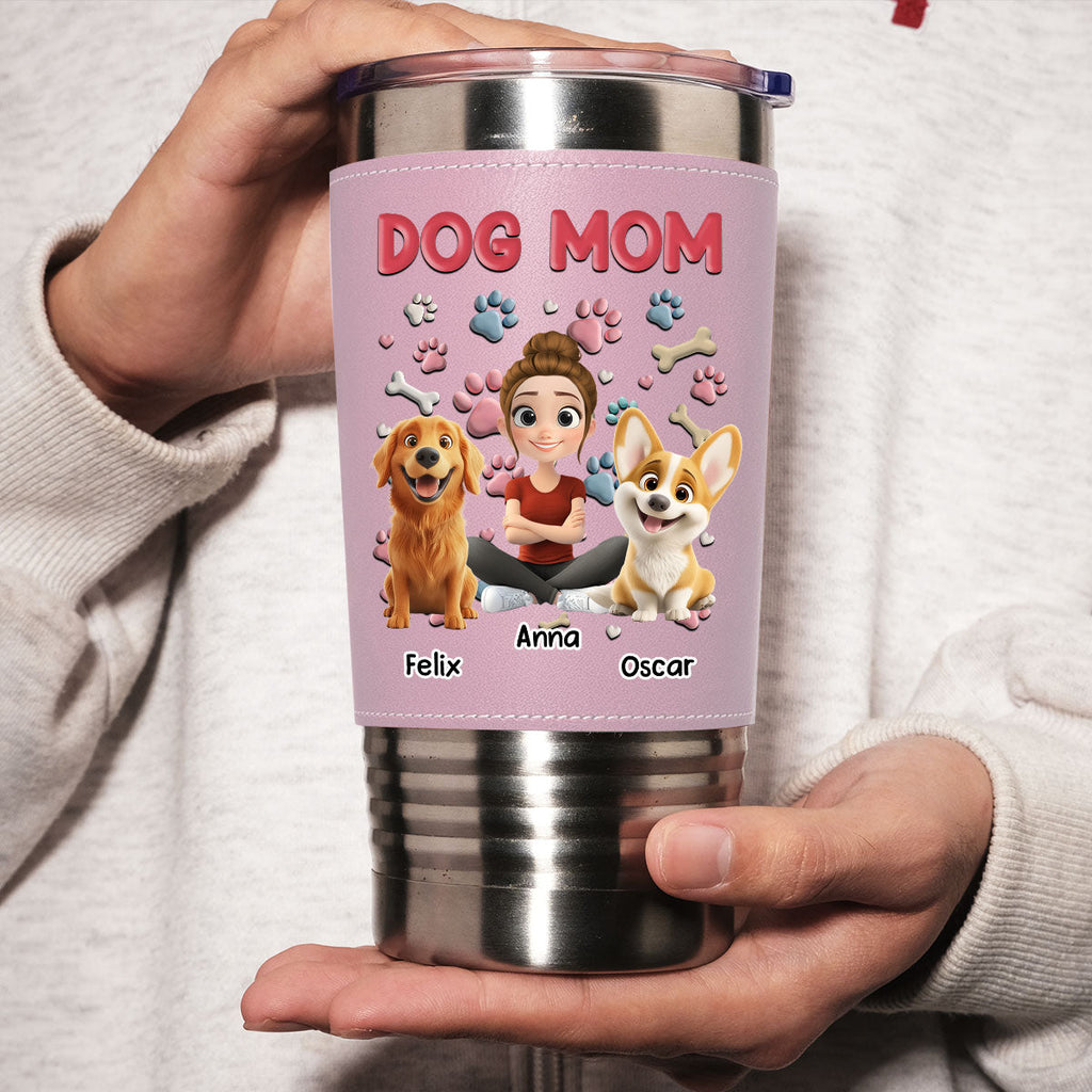 Custom Christmas Birthday Gifts For Dog Lovers • Dog Mom - Personalized Pink Leather Tumbler