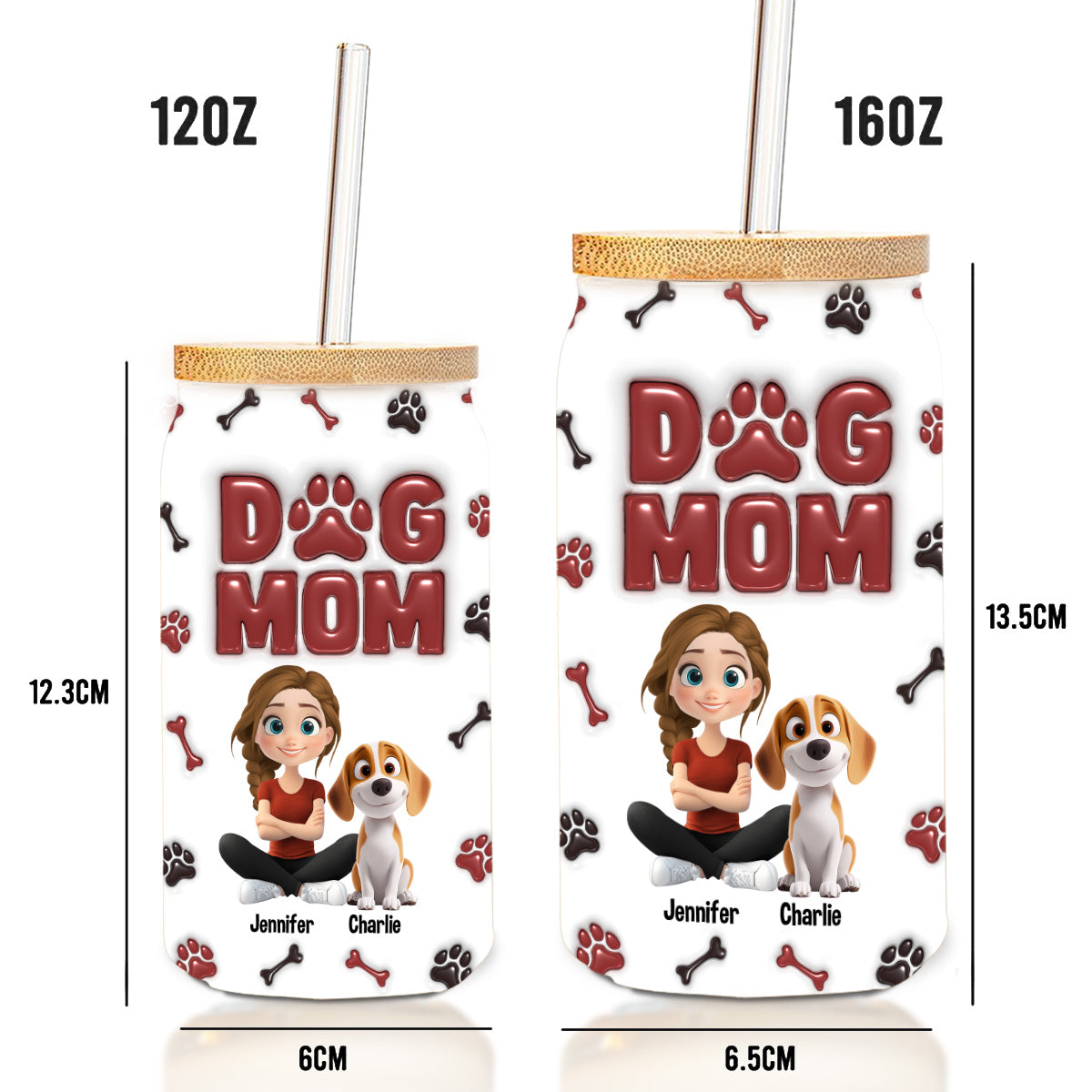 Lovely Dog Mama - Personalized 3D Inflated Effect Glass Can
