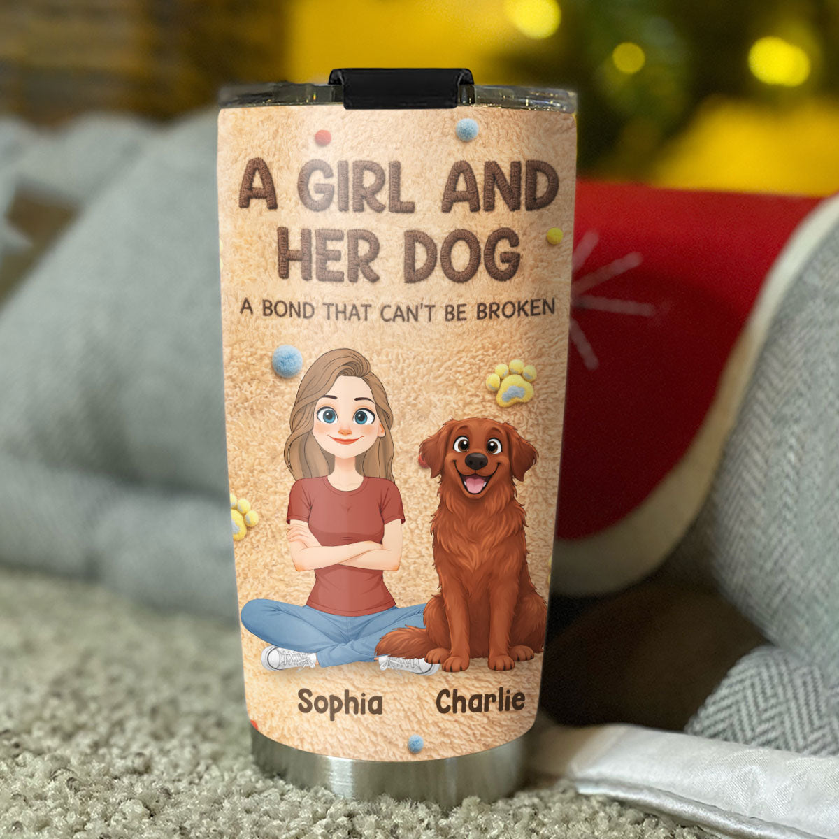 Custom Christmas Birthday Gifts For Dog Lovers • Stuffy Storybook Girl And Her Lovely Dogs - Personalized 3D Effect Tumbler