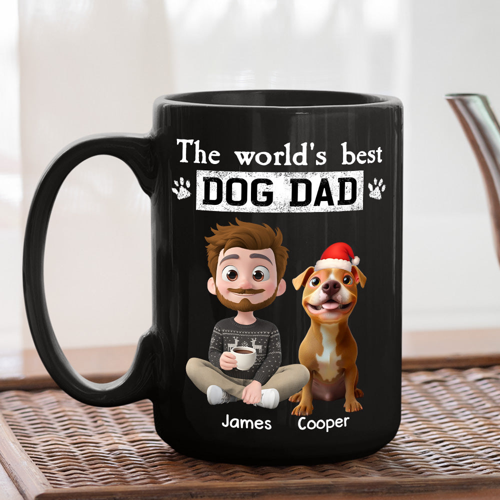 Custom Christmas Birthday Gifts For Dog Dad, Dog Lovers • Best Dog Dad Cartoon In The World - Personalized Coffee Mug