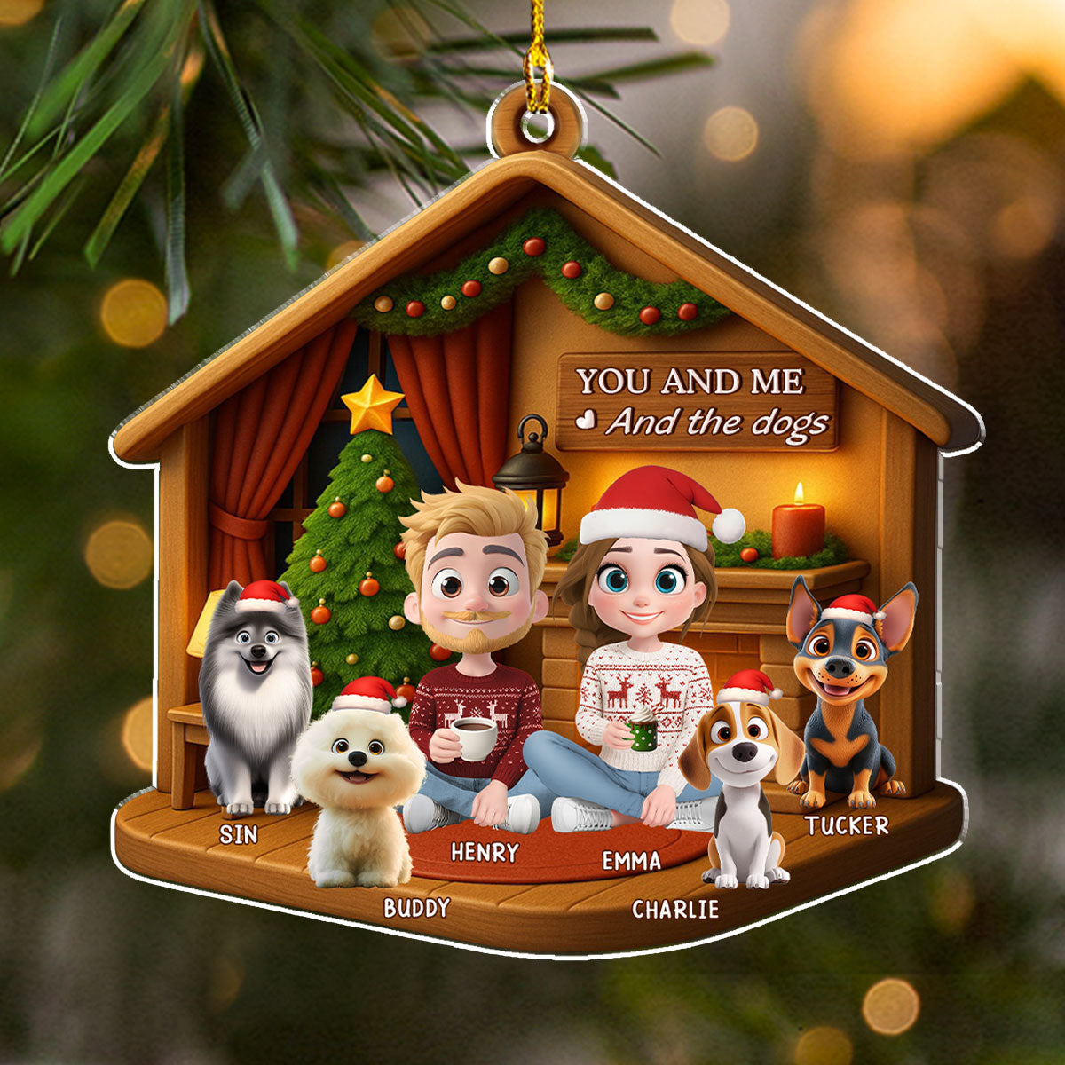 Custom Christmas Decor Home Birthday Gifts For Dog Lovers • Joyful Home Forever Now - Personalized 3D Effect Acrylic Ornament