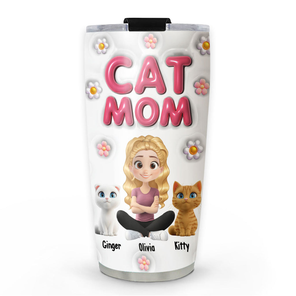 Custom Mother's day Birthday Gifts For Cat Mom, Cat Lovers • Cat Mom Bubble - Personalized 3D Inflated Effect Tumbler