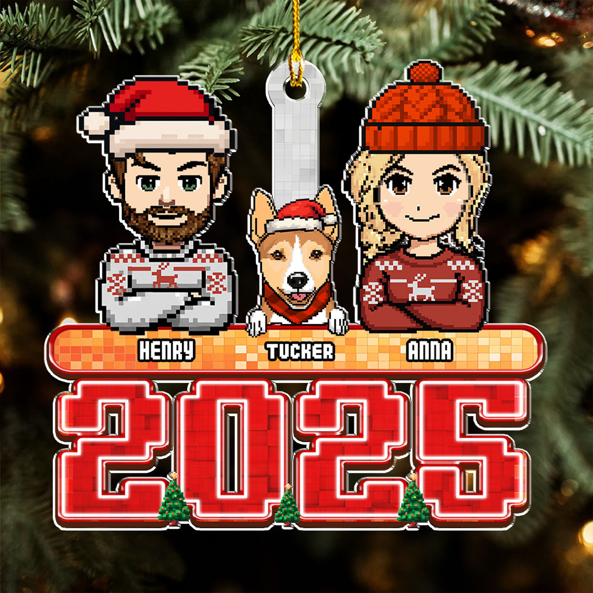 Custom Christmas Decor Home Birthday Gifts For Dog Lovers • Family Pixel 2025 - Personalized Acrylic Ornament