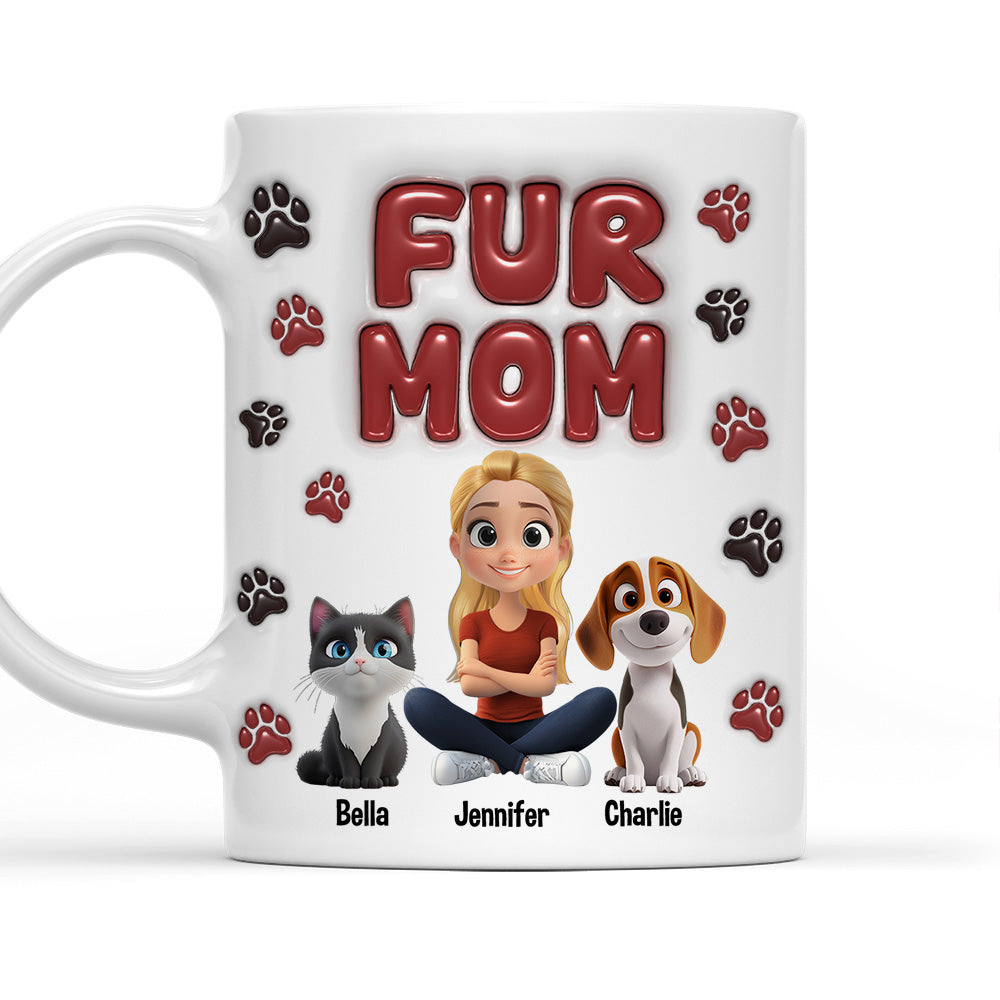 Custom Christmas Birthday Gifts For Dog Mom, Dog Lovers • Lovely Fur Mama - Personalized 3D Inflated Effect Mug