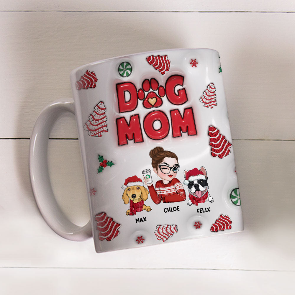 Custom Mother's day Birthday Gifts For Dog Mom, Dog Lovers • Dog Mom Christmas Cake - Personalized 3D Inflated Effect Mug