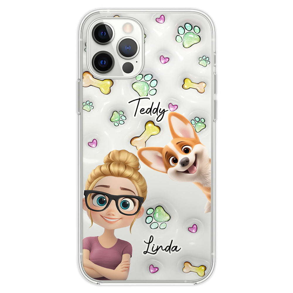 Lovely Human And Her Dogs - Personalized 3D Inflated Effect Phone Case