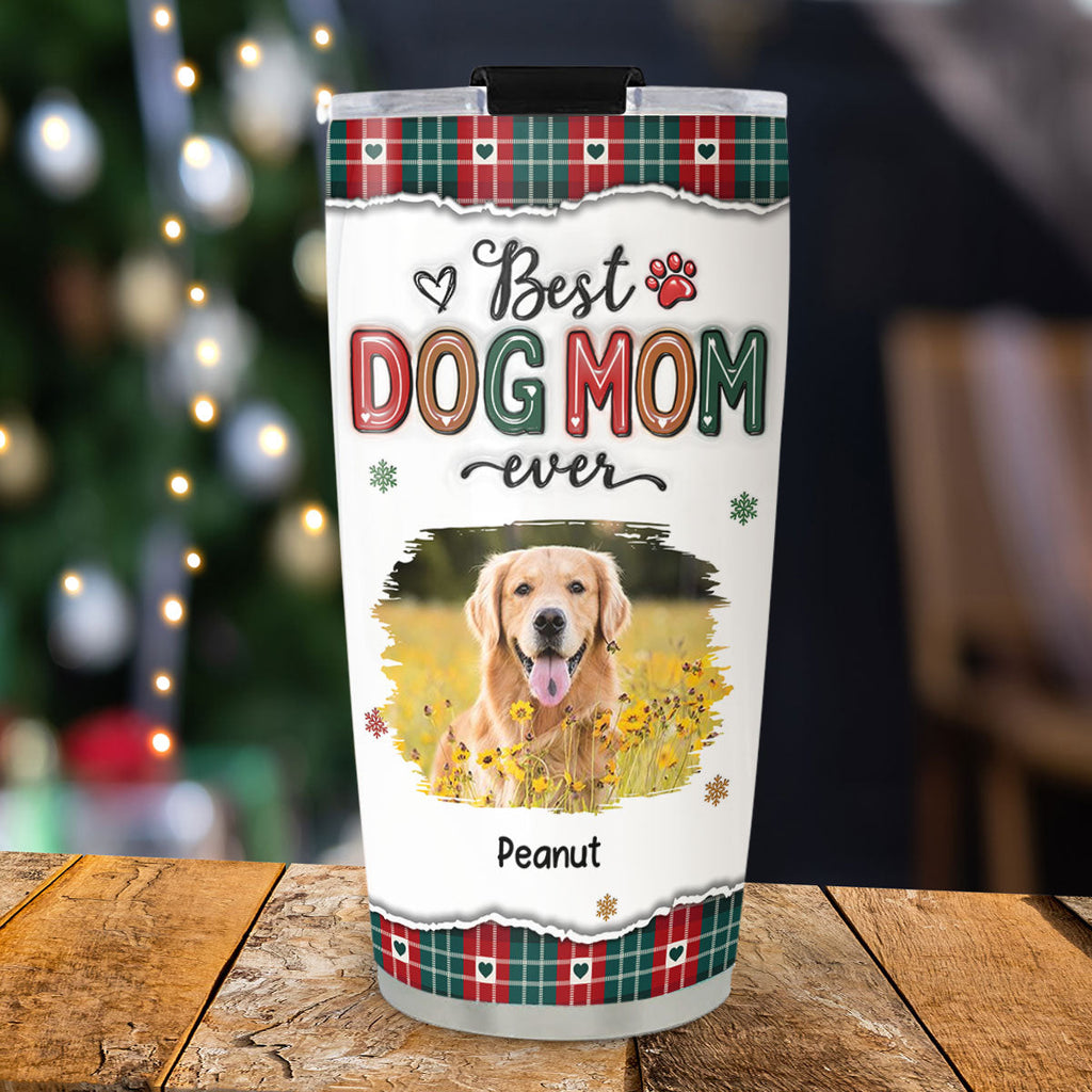 Custom Mother's day Birthday Gifts For Dog Mom, Dog Lovers • Best Dog Mom Ever Merry Christmas Photo - Personalized 3D Inflated Effect Tumbler