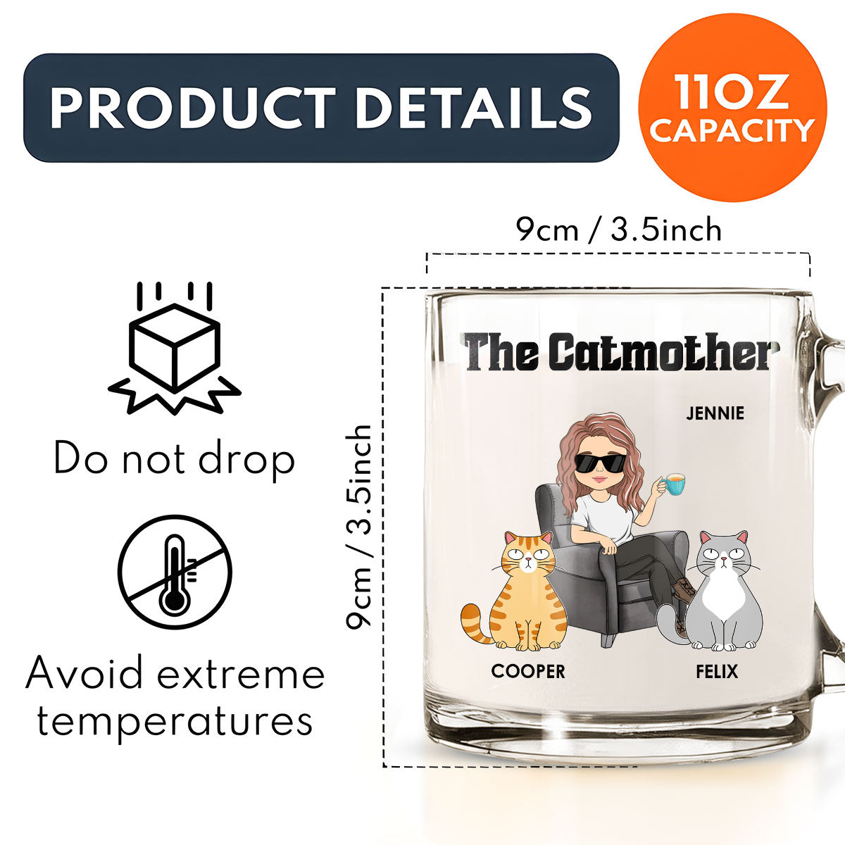 Custom Mother's day Birthday Gifts For Cat Mom, Cat Lovers • The Catmother - Personalized Glass Mug