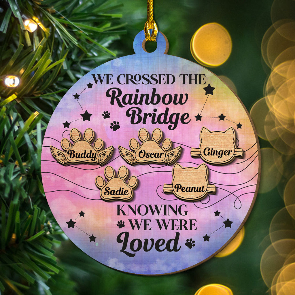 Custom Christmas Memorial Sympathy Gifts For Dogs, Cats • Dog Rainbow Bridge - Personalized Freeshape 2-Layered Wood Ornament