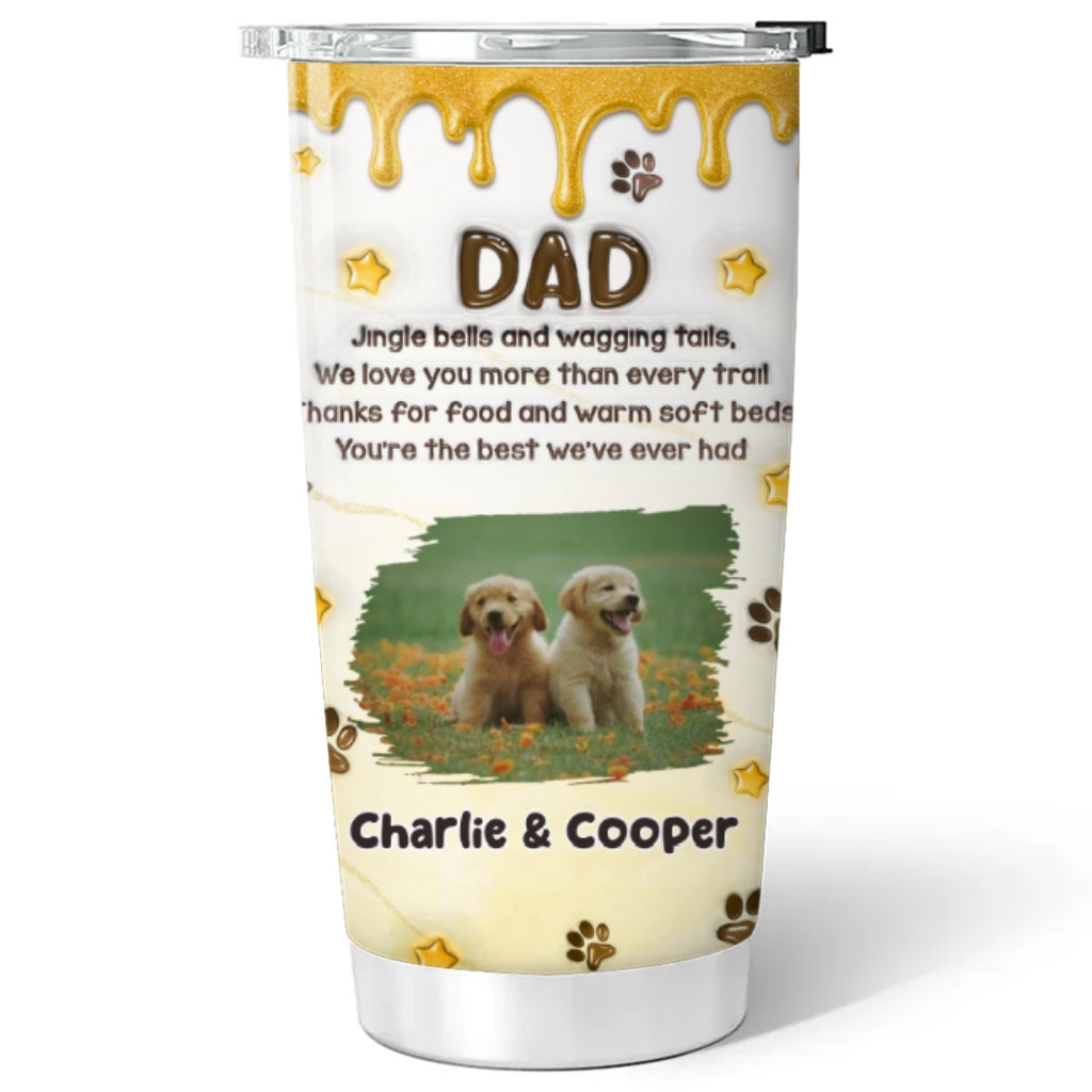 Custom Photo Christmas Birthday Gifts For Dog Lovers • Jingle Bells And Wagging Tail Photo- Personalized 3D Effect Tumbler