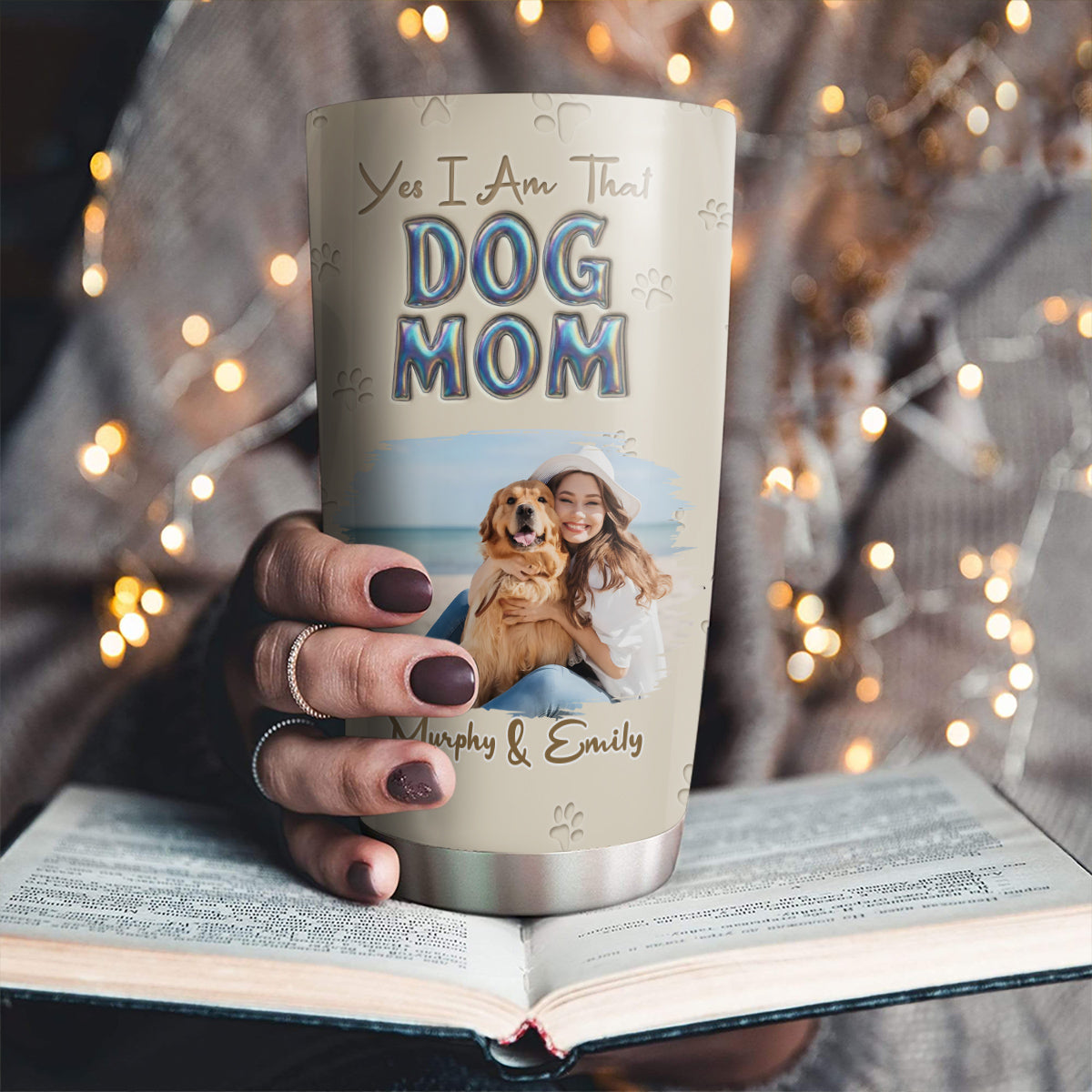 Custom Photo Christmas Birthday Gifts For Dog Mom, Dog Lovers • Heart On You Photo - Personalized 3D Effect Tumbler