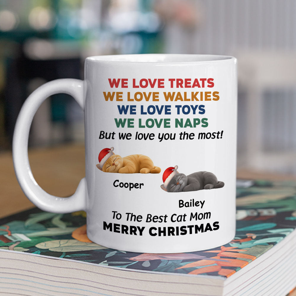 Custom Christmas Birthday Gifts For Cat Lovers • Cats Love You Snow Ver - Personalized Coffee Mug
