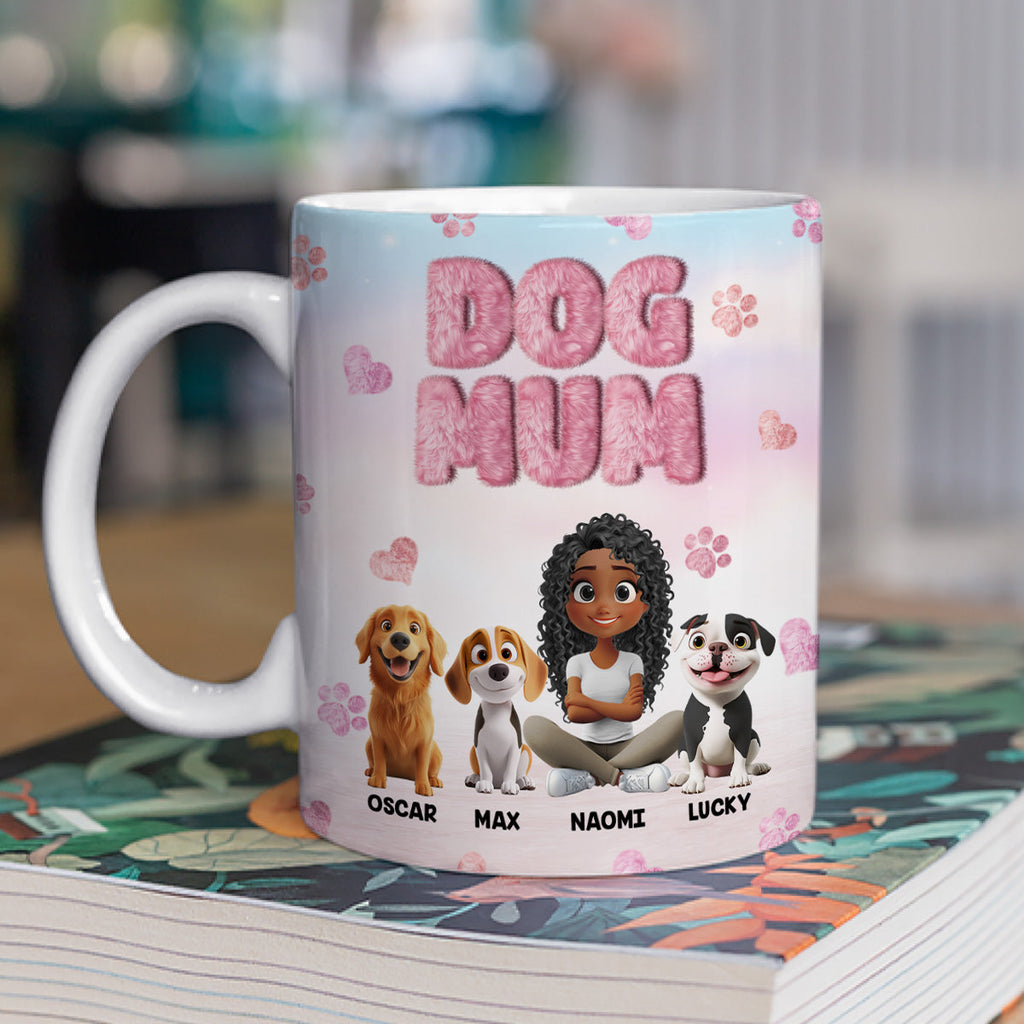 Custom Christmas Birthday Gifts For Dog Mom, Dog Lovers • Fluffy Dog Mom - Personalized 3D Inflated Effect Mug
