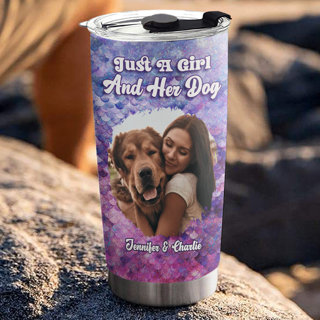 Custom Photo Christmas Birthday Gifts For Dog Mom, Dog Lovers • Sequin Effect Dog Mom Photo - Personalized 3D Effect Tumbler